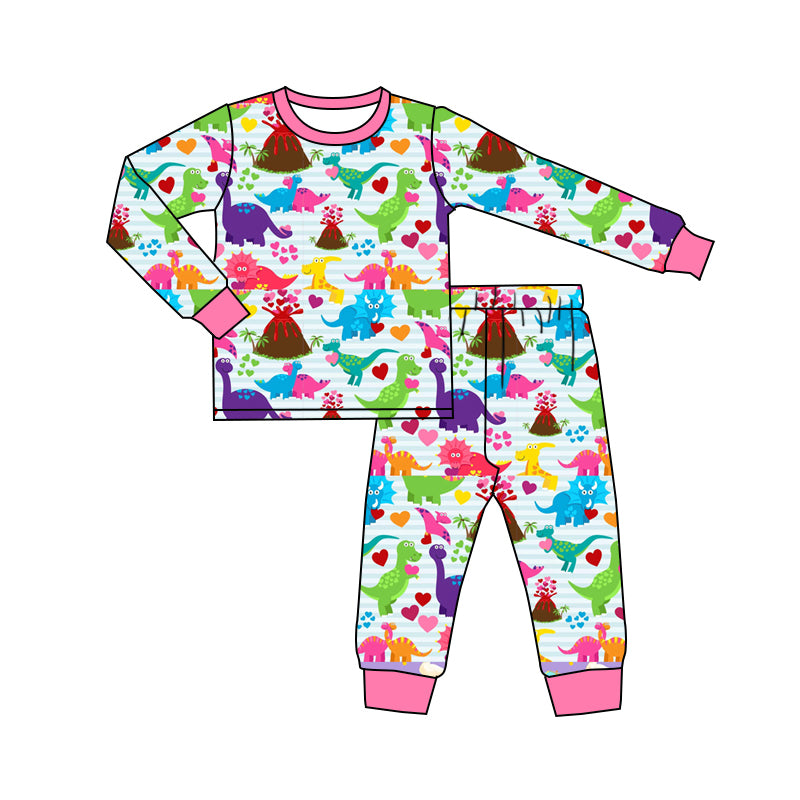 10.14 custom each style moq 5eta 4-6week Sibling dinosaur colorful baby girls sets and rompers match family design