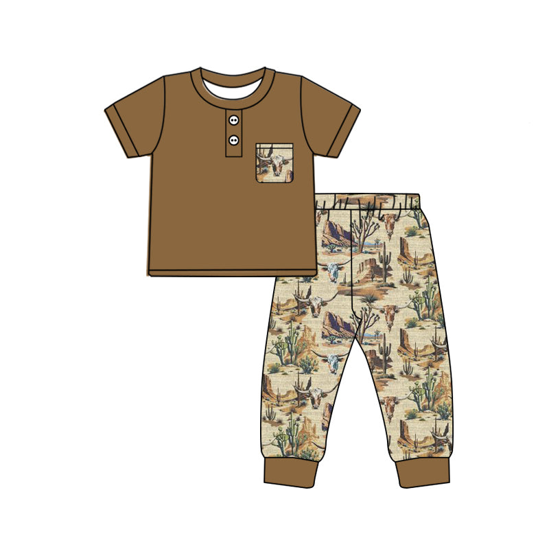 10.11 custom each style moq 5eta 4-6week Sibling Sister cow head brown baby boys short sleeve sets and rompers match design
