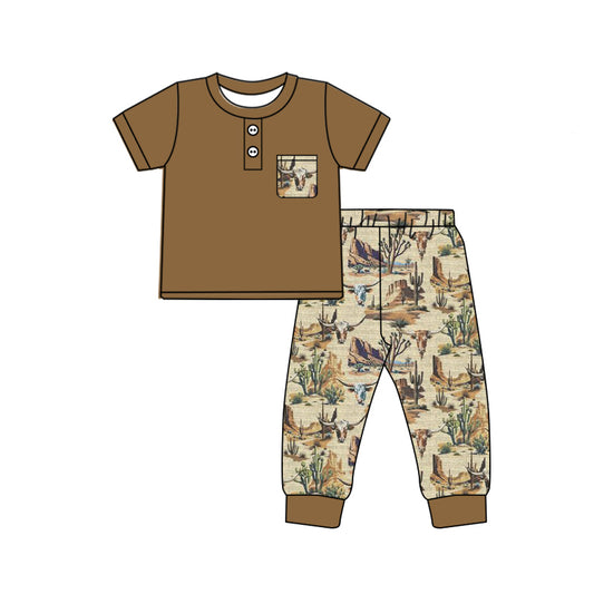 10.11 custom each style moq 5eta 4-6week Sibling Sister cow head brown baby boys short sleeve sets and rompers match design