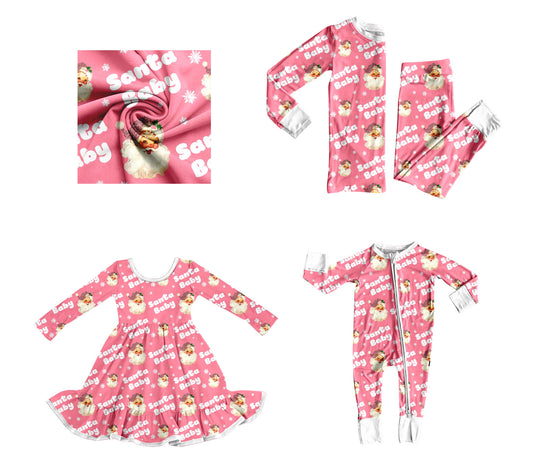 25.8.29 custom each style moq 5eta 4-6week Sibling Sisters Christmas pink baby girl long sleeve pants sets and dress and rompers match family design