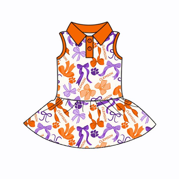 Custom moq 5 mix sizes summer teams baby girls clothes team orange short sleeve skirts shorts sets dress 1 and dress 2 and dress 3 and dress 4-25.5.15
