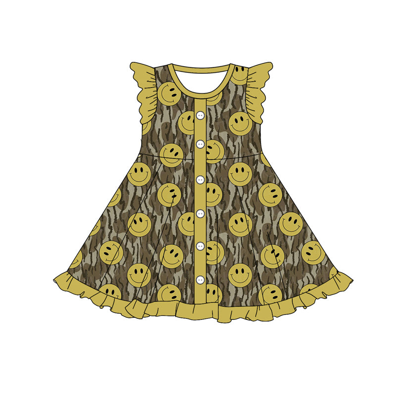 10.18 custom each style moq 5eta 4-6week Sibling Sister smiley camouflage baby girl sets and dress and rompers match family design