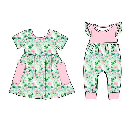 25.12.9 custom each style moq 5 eta 6-8week Sibling Sister baby short sleeve romper and dress match design