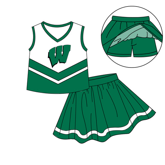 Custom moq 5 mix size milk silk eta 6-8weeks summer teams green baby girls clothes team sleeveless skirts shorts sets-25.7.7