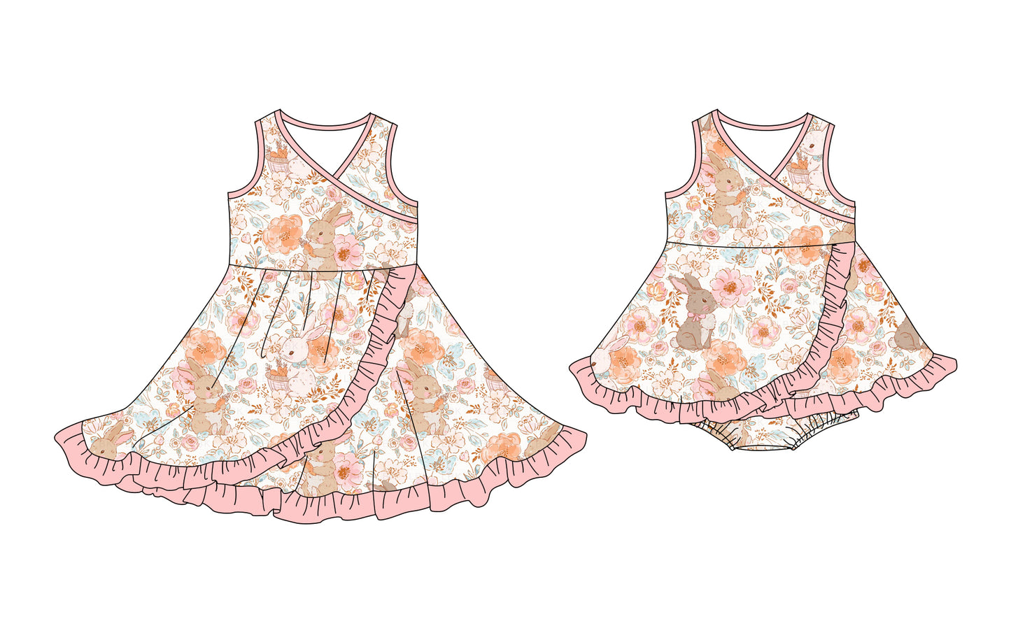 25.10.13 custom each style moq 5 eta 6-8week Sibling Sisters bunny floral baby girl short sleeve dress and romper match family design