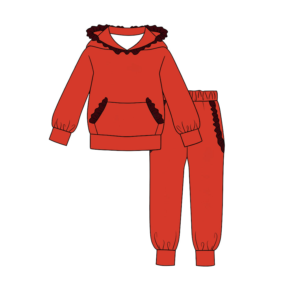 custom moq 5 mix size Solid-color cotton long-sleeve top and pants set (red and black) blank offer custom logo (Copy)