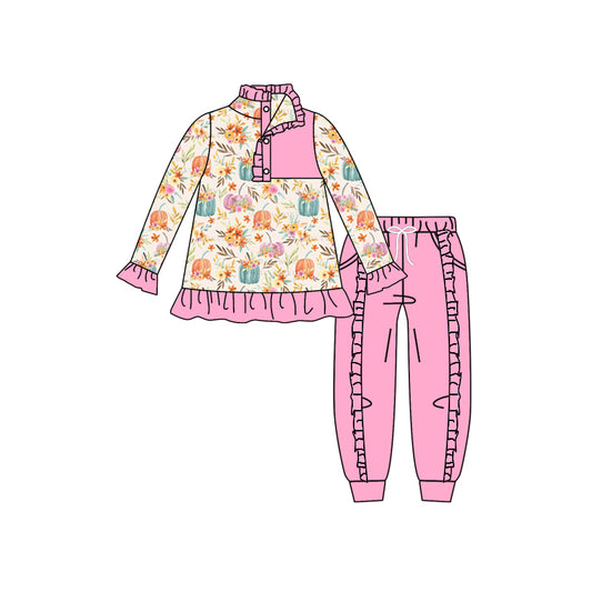 5.25 custom each style moq 5 eta 4-5week Halloween pumpkin pink long sleeve lace pants outfits