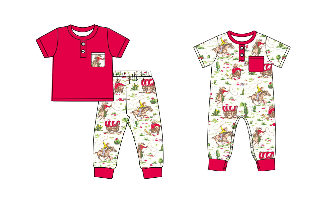 25.9.26 custom each style moq 8 eta 6-8week Sibling Sisters riding horse baby boy clothes short sleeve pants sets and romper match family design