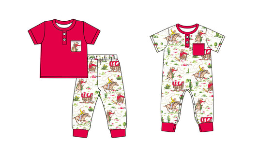 25.9.26 custom each style moq 8 eta 6-8week Sibling Sisters riding horse baby boy clothes short sleeve pants sets and romper match family design