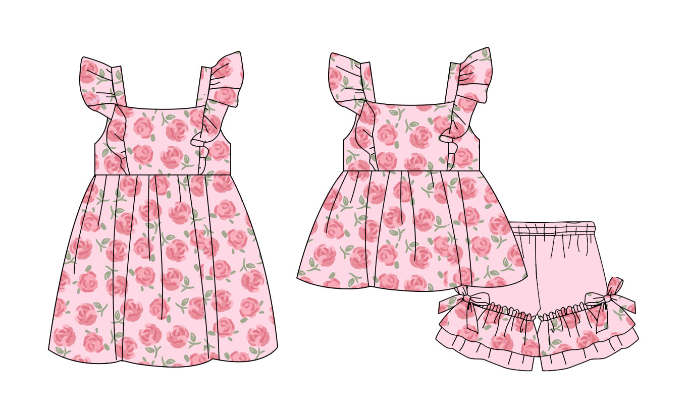 25.11.13 custom each style moq 5 eta 6-8week Sibling Sister floral baby short sleeve shorts sets and dress match design