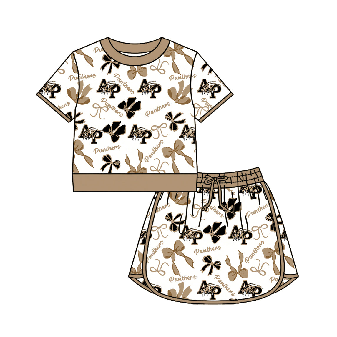 Custom moq 5 mix size milk silk summer teams Girls Brown Polka Dot Top Shorts Set Top Skirt Short Set Zipper Pullover Jogger Pants Set Pullover Tops