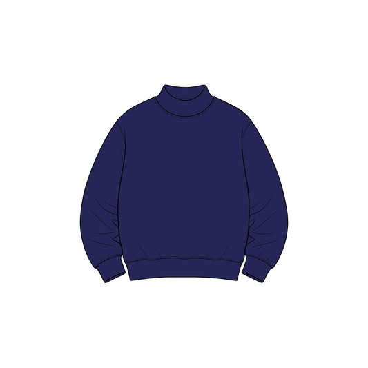 custom moq 5 mix size High Neck Adult Solid Navy Mock Neck Long Sleeve Pullover Fall Casual Top