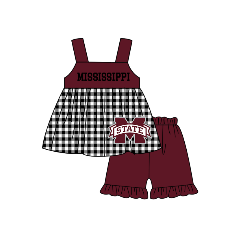 Custom moq 5 mix size milk silk summer teams baby girl boys clothes Dark Red Black and white checkered short sleeve shorts sets 3 and dress and rompers 2 series