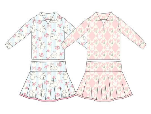 25.10.23 custom each style moq 5 eta 6-8week Sibling Sisters bunny floral bow baby girl long sleeve skirts sets 2 match family design