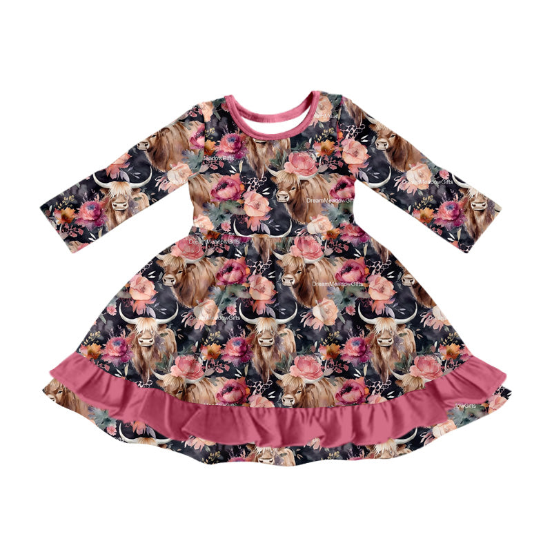8.3  custom each style moq 5eta 4-6week baby girls clothes alpine floral long sleeve dress