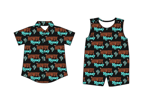 12.27 custom each style moq 5eta 4-6week Sibling Sister HOWDY baby boy romper and top match design