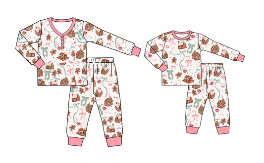 25.5.13 custom each style moq 5eta 4-6week Sibling Sister Christmas bow long sleeve pants sets and adult sets match design