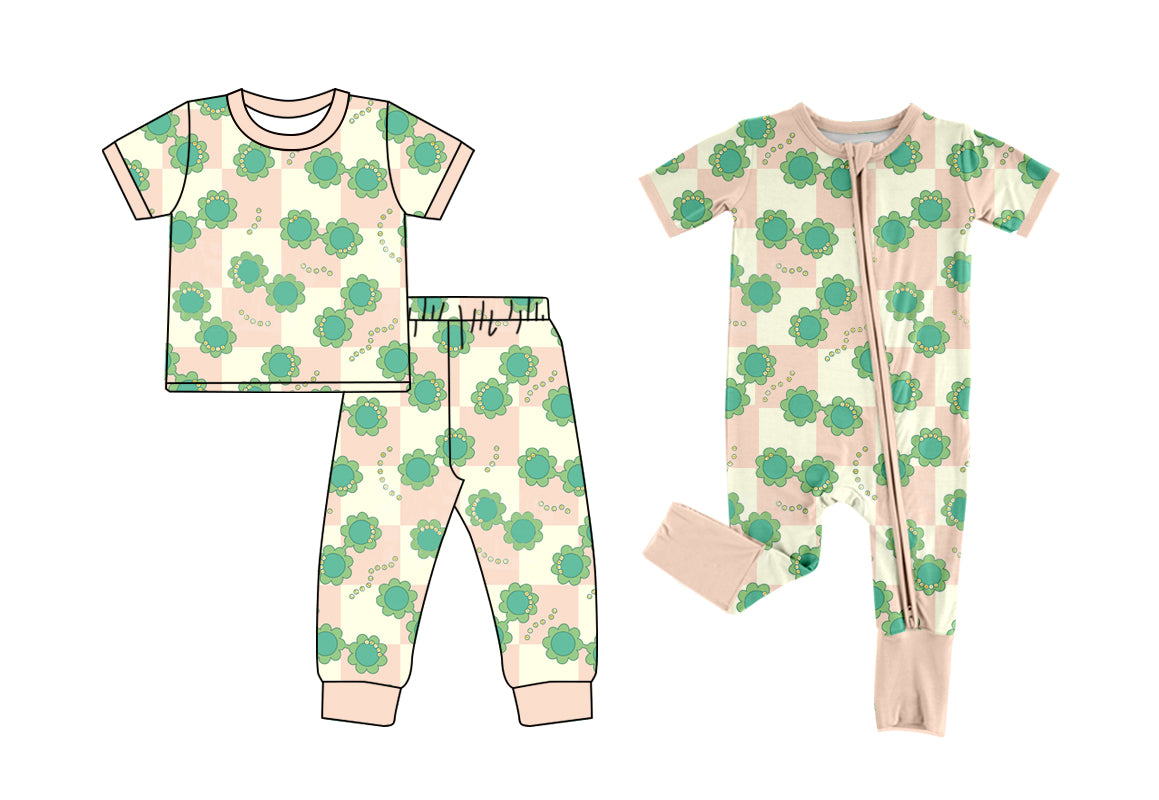 12.7 custom each style moq 5eta 4-6week Sibling Sister green baby girls short sleeve sets and rompers match design