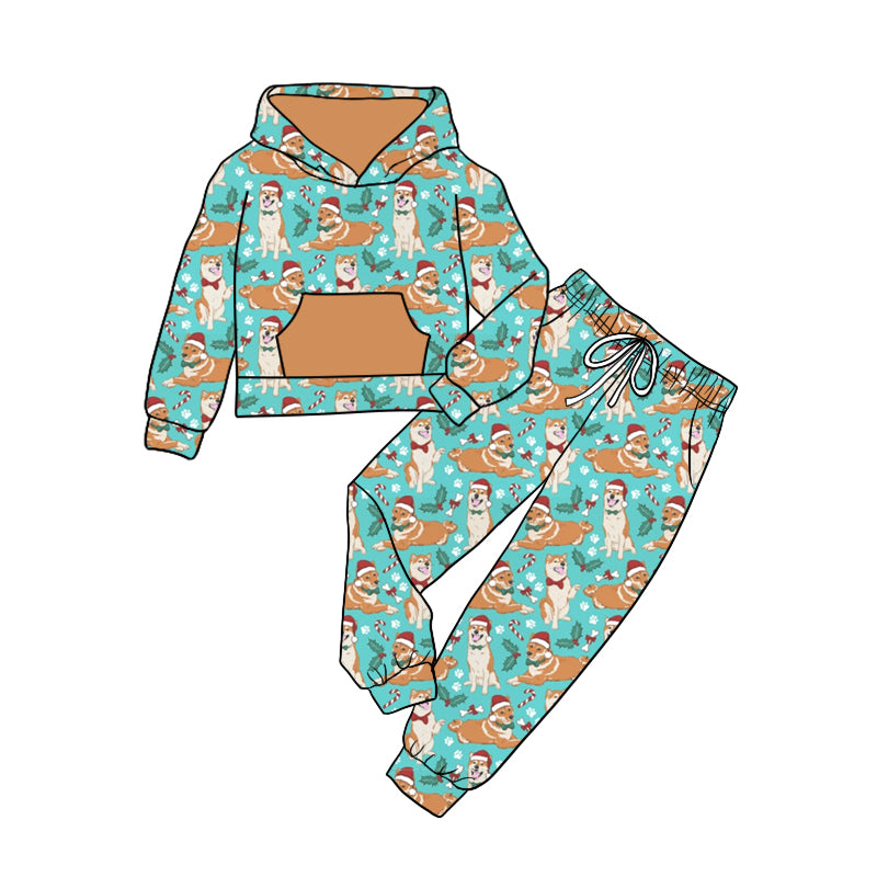 8.31 custom each style moq 5eta 4-6week baby girls clothes Christmas hooded long sleeve pants sets