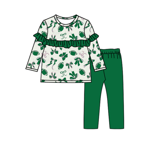7.17 custom each style moq 5eta 4-6week Sibling Sister rugby bow baby girls green sets 1 and orange sets 2 and red sets 3 match family design