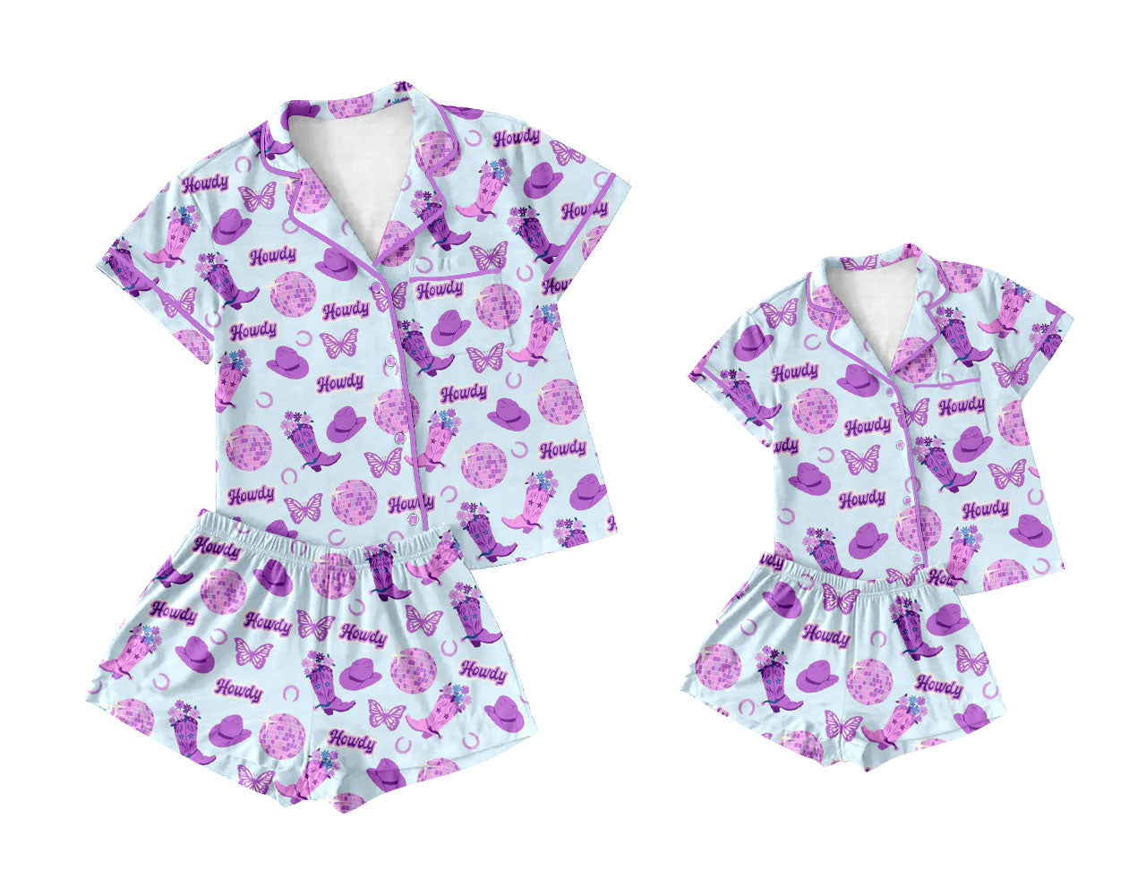 25.10.11 custom each style moq 5 eta 6-8week Sibling Sister howdy boots hats baby short sleeve shorts sets and adult set match design