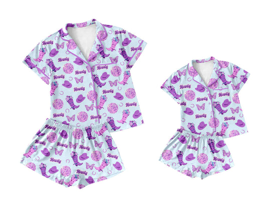 25.10.11 custom each style moq 5 eta 6-8week Sibling Sister howdy boots hats baby short sleeve shorts sets and adult set match design