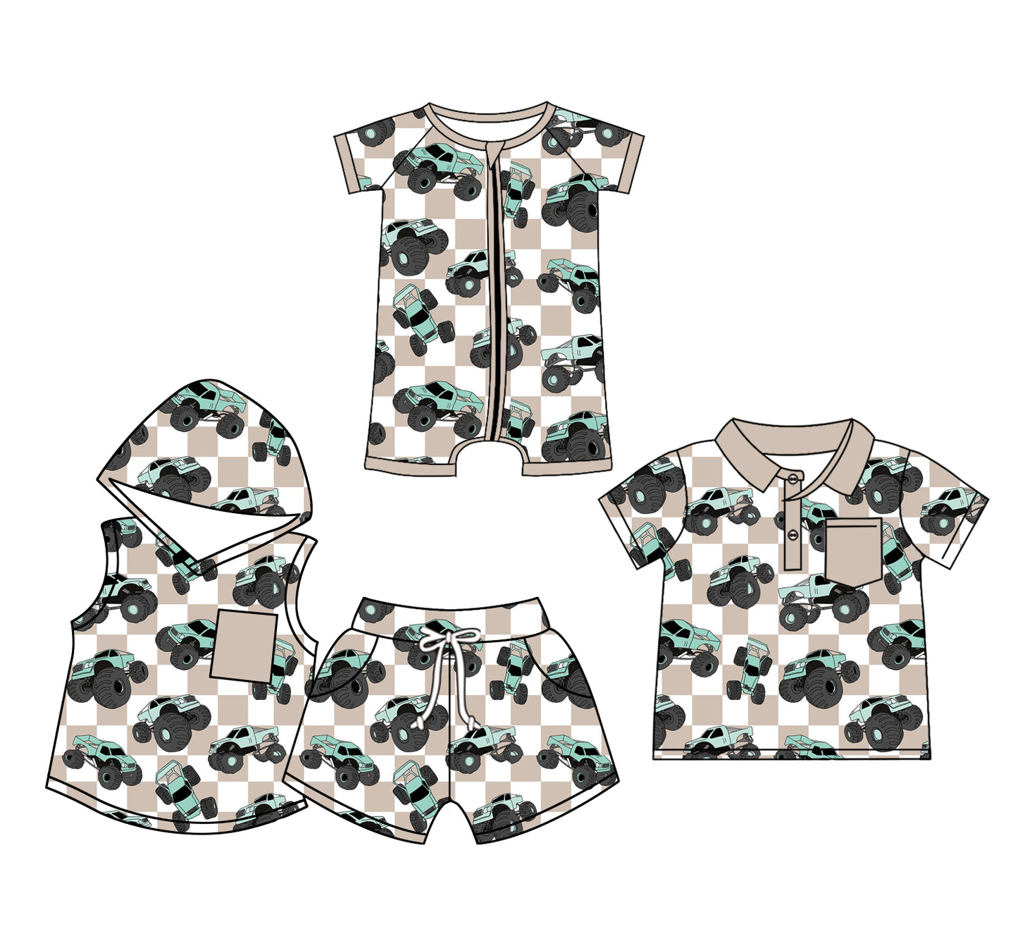 12.20 custom each style moq 5eta 4-6week Sibling Sister tractor baby boy short sleeve shorts sets and boy romper and top match design