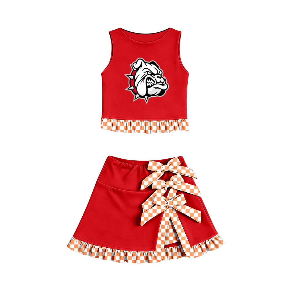 custom moq 5 mix size MSD070604 Baby Girls Summer Vest Checked Bow Scallop Edge Skort  Set