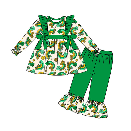 10.12 custom each style moq 5eta 4-6week Sibling Sister Four Leaf Clover green baby girl sets and dress and rompers match family design