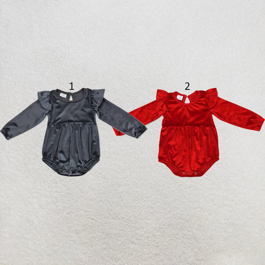 RTS NO MOQ Sibling cotton Baby Girls Solid Color Velvet Long Sleeve Sleep Romper