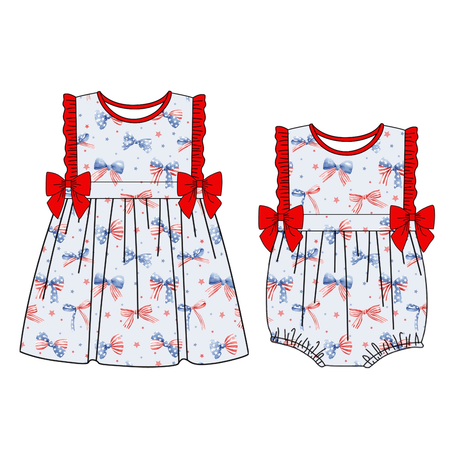 25.12.12 custom each style moq 5 eta 6-8week Sibling Sister flag baby short sleeve romper and dress match design