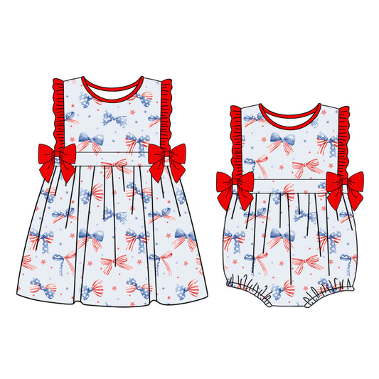 25.12.12 custom each style moq 5 eta 6-8week Sibling Sister flag baby short sleeve romper and dress match design
