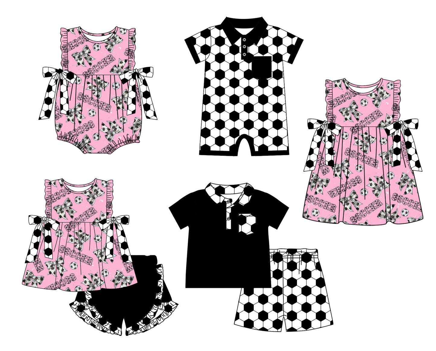 11.23 custom each style moq 5eta 4-6week Sibling Sister bow football baby girl short sleeve shorts sets and sets 2 and girls romper and boy romper and dress match design