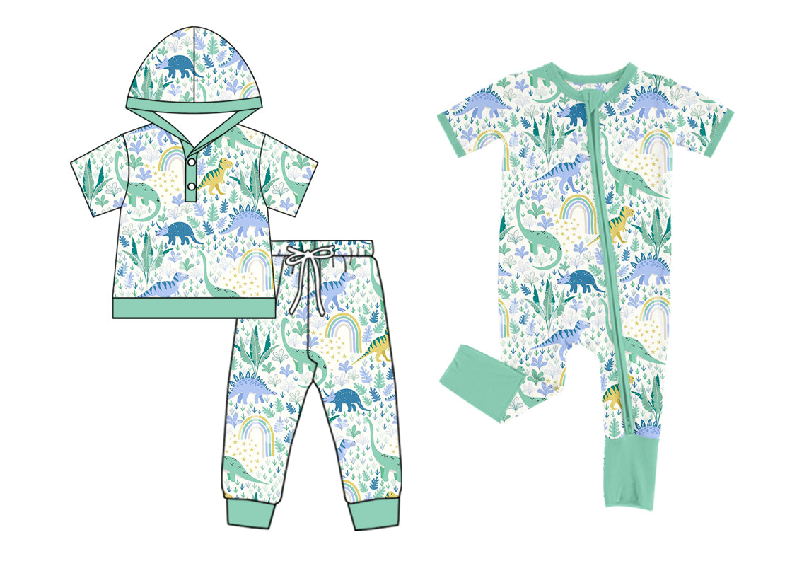 5.6 custom each style moq 5eta 4-6week Sibling Sister dinosaur baby boy short sleeve pants sets and rompers match family desigmn