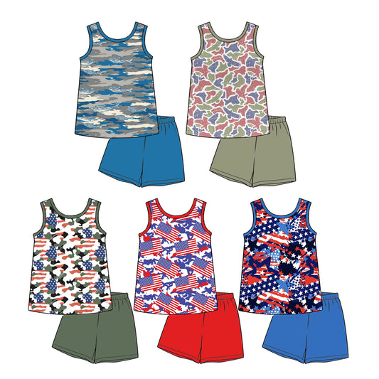 3.16 Custom moq 5 mix size Sibling Kids Camo Sleeveless Top And Shorts Set Summer Outfit