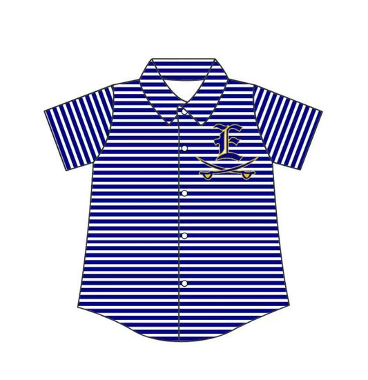 Custom moq 5 mix size milk silk summer teams Baby Boys Summer Purple Stripes Short Sleeve Button Shirts Top