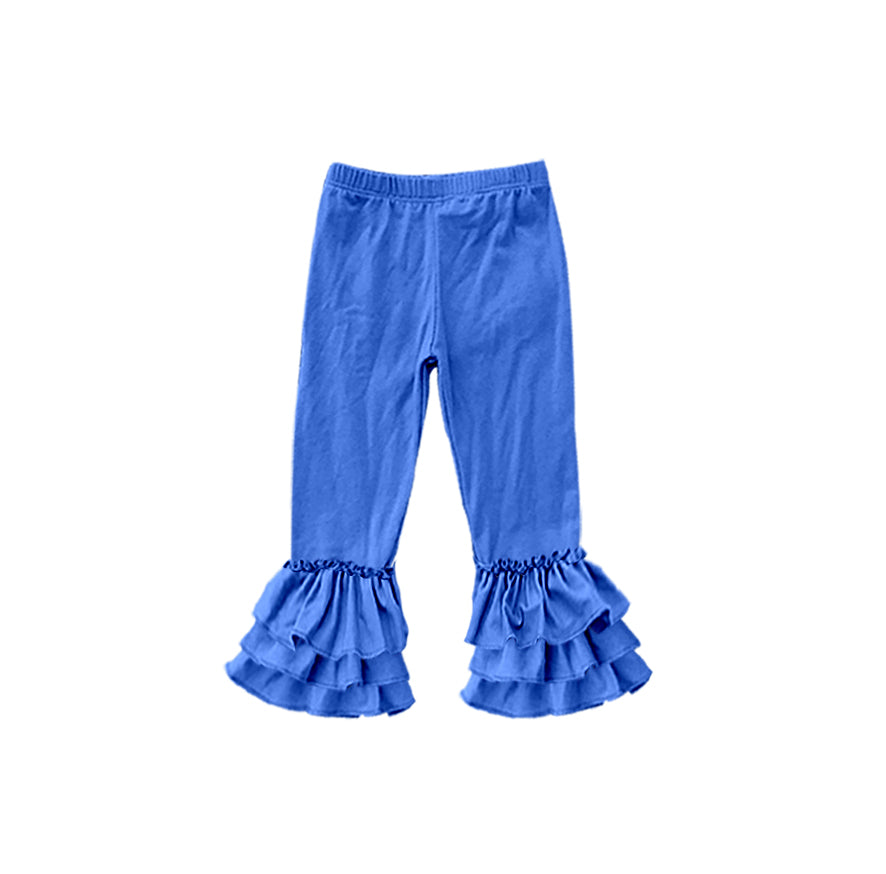 custom moq 5 girls icing cotton pants Royal Blue three-tiered ruffled trousers