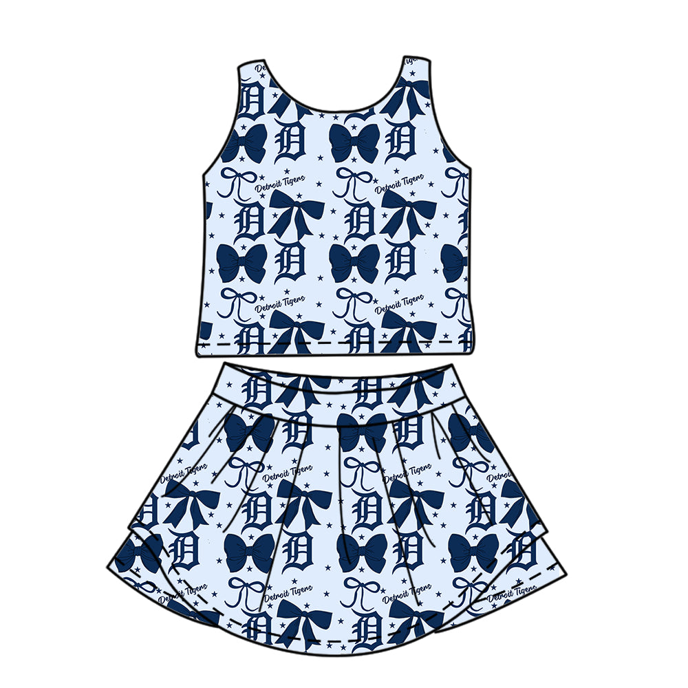 Custom moq 5 mix size milk silk summer teams baby girls clothes team bow blue sleeveless skirts sets and dress 1 and dress 2 and top-25.6.20
