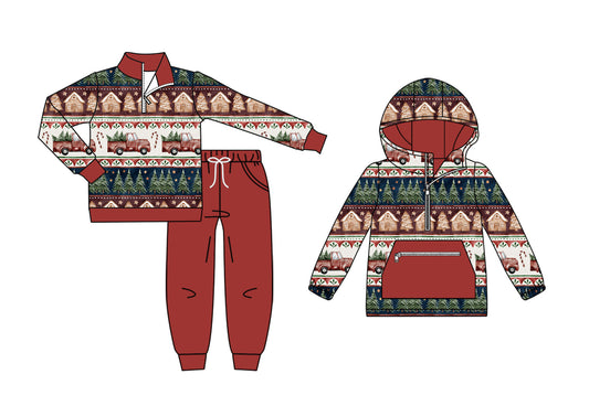 25.8.28 custom each style moq 5eta 4-6week Sibling Sisters Christmas trees baby boy long sleeve pants sets and top match family design