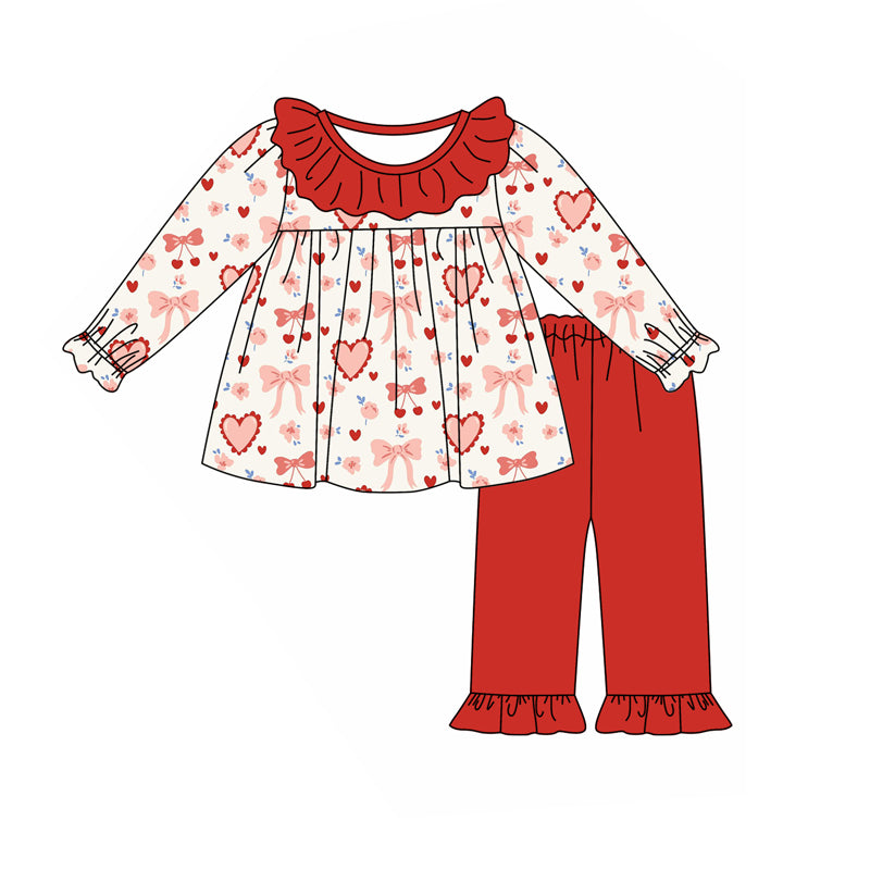 9.5 custom each style moq 5eta 4-6week Sibling Sister love bow red baby girl sets and dress and rompers match family design
