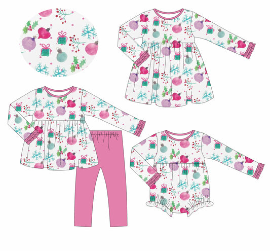 25.6.9 custom each style moq 5eta 4-6week Sibling Sisters Christmas gift bow baby girl long sleeve pants sets and dress and rompers match family design