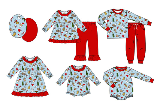 25.7.18 custom each style moq 5 eta 4-6week Sibling Sisters Christmas baby girl long sleeve pants sets 1 and sets 2 and romper 1 and romper 2 and dress match family design
