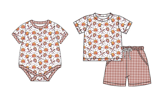 26.1.15 custom each style moq 5 eta 6-8week Sibling Sister baseball baby boy short sleeve shorts sets and romper match design
