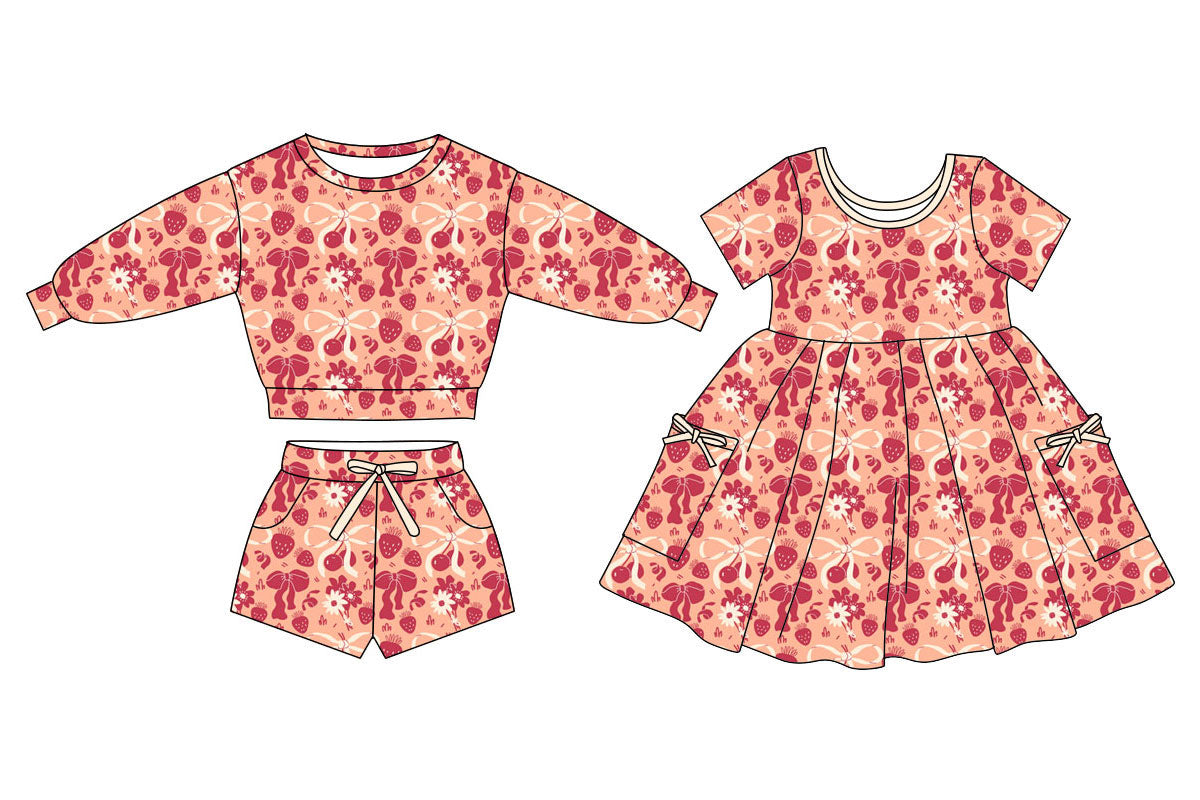 25.11.4 custom each style moq 5 eta 6-8week Sibling Sisters bow baby girl long sleeve shorts sets and dress match family design