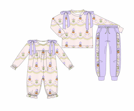 25.7.2 custom each style moq 5eta 4-6week Sibling Sisters pumpkin baby girl long sleeve pants sets and rompers match family design