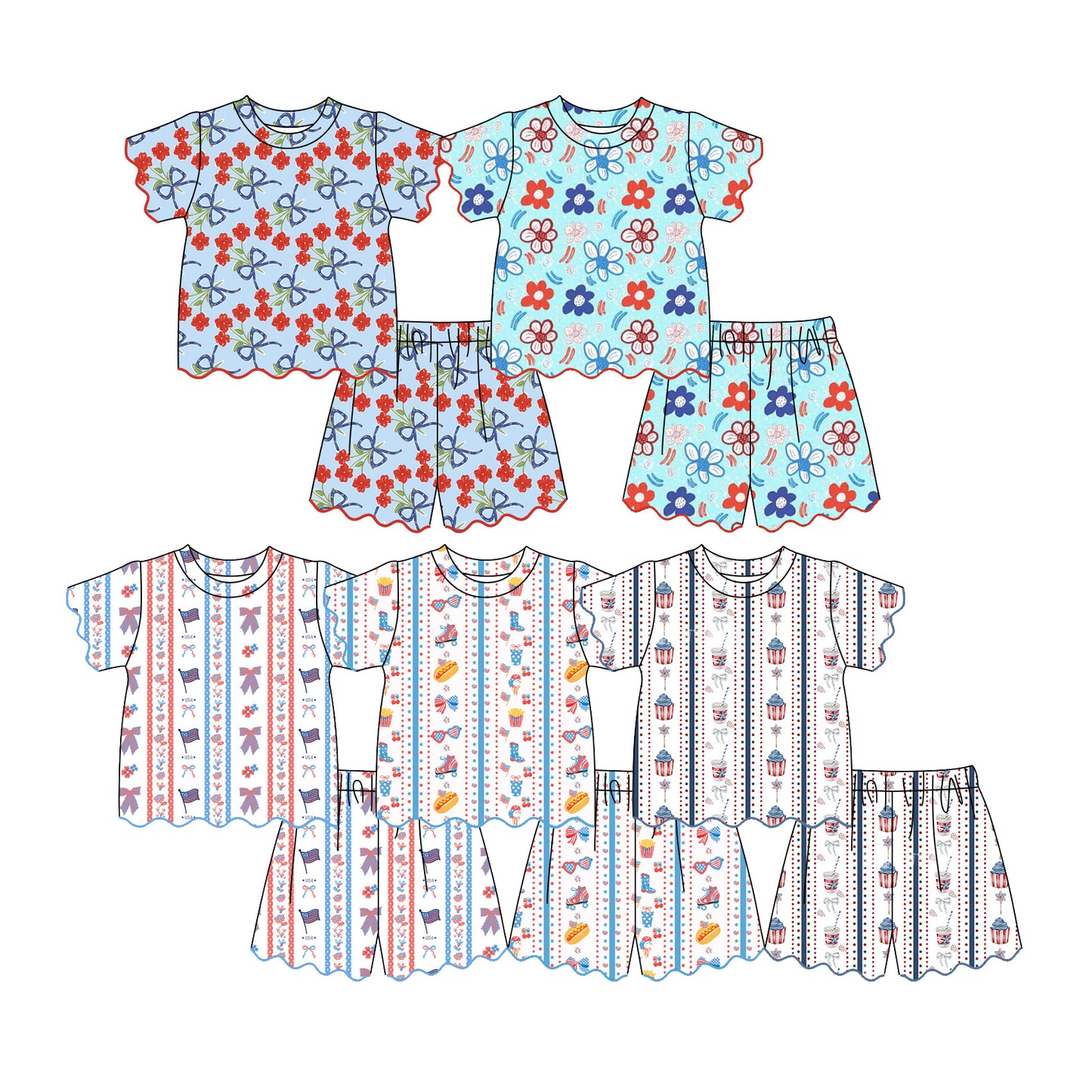3.9 Custom moq 5 mix size Sibling Kids' 4th of July Short-Sleeved Top And Shorts Set Summer Outfit