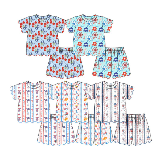 3.9 Custom moq 5 mix size Sibling Kids' 4th of July Short-Sleeved Top And Shorts Set Summer Outfit