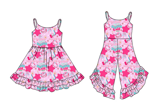4.14 custom each style moq 5eta 4-6week Sibling Sister AMERICAN baby girl short sleeve dresses and jumpsuit match design