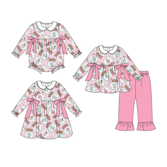 25.7.24 custom each style moq 5eta 4-6week Sibling Sisters baby girl long sleeve pants sets and dress and rompers match family design
