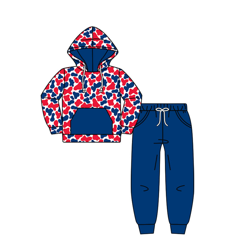 Custom moq 5 mix size milk silk summer teams baby girls clothes camouflage blue hooded long sleeve pants sets 2 and boy pants sets and pant-25.8.9